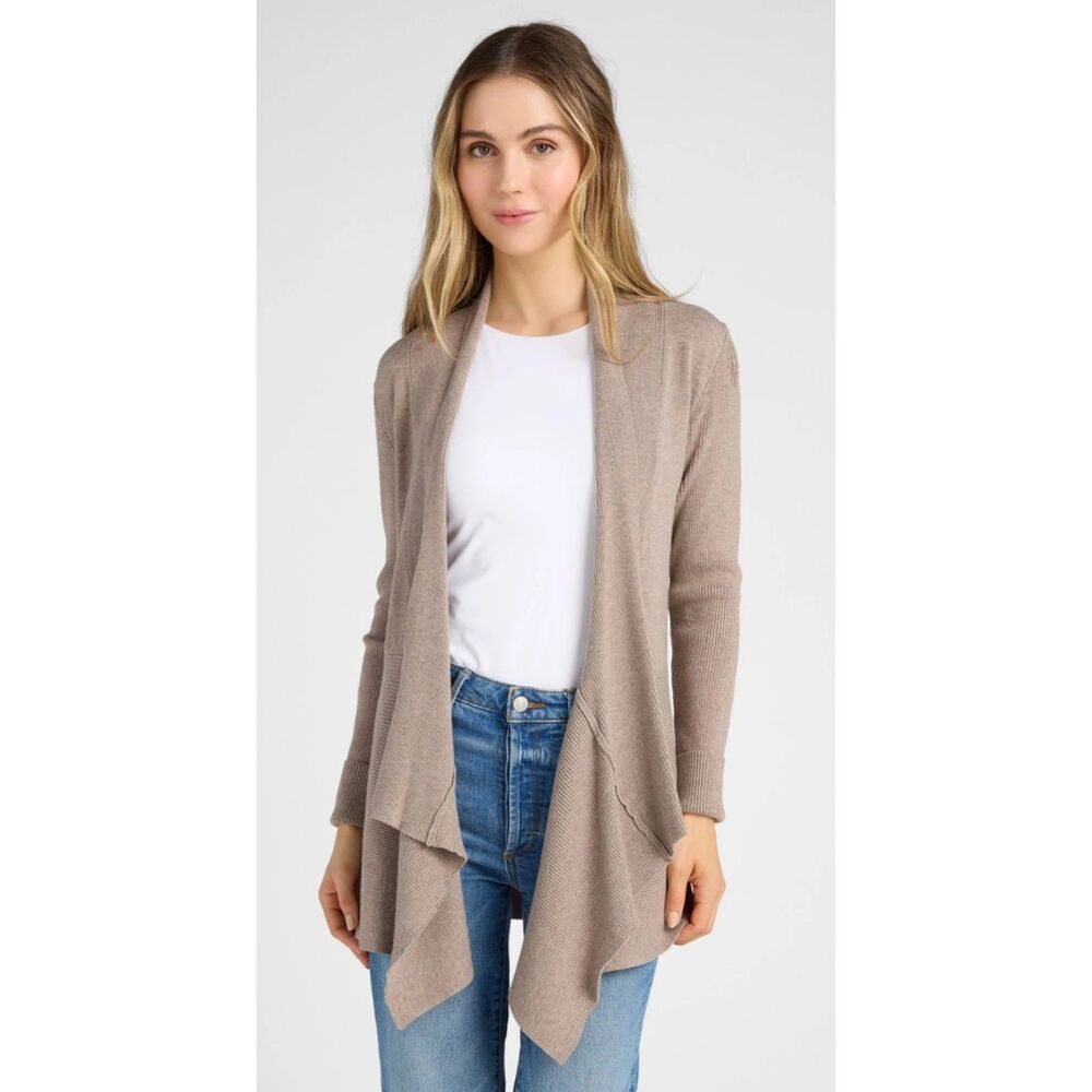 Dreamers by Debut Heather Mocha Waterfall Cardigan NWT Soft Ribbed Knit